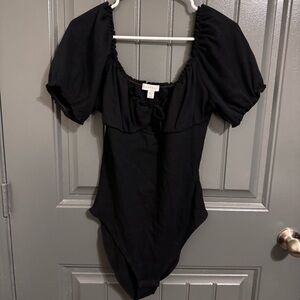 Topshop Black Puff Sleeve Bodysuit
